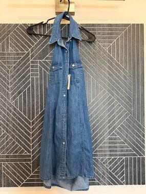 ASOS Blue Denim Backless Halter Maxi Dress